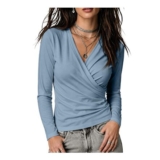 Womens Long Sleeve Surplice Wrap V-Neck Cropped Blouse