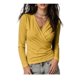 Womens Long Sleeve Surplice Wrap V-Neck Top Cropped Blouse