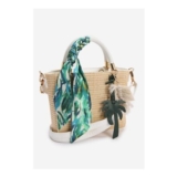 Womens Neutral Straw Tropical Mini Tote Bag