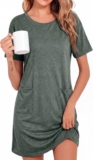 Womens Nightdress Short Sleeve Nighties Crew Neck Jersey Nightshirts T-Shirt Dress Soft Loungewear
