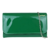 Womens Patent Clutch Bag with Chain Strap Dark Green