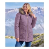 Womens Purple Hooded Water-Repellent Padded Jacket