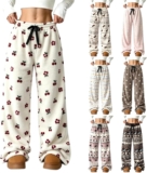 Womens Pyjama Bottoms Fleece Plaid Thick Plush Fleece Winter Lounge Pants