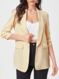 Womens Shawl Collar Ruched Sleeve Open Front Blazer (Beige) – Sold & Shipped by Amazon Haul Global