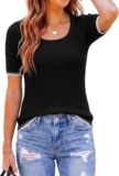 Womens Short Sleeve T-Shirt Square Neck Contrast Trim Knitted Tops