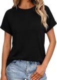 Womens Short Sleeve Tops Raglan Crew Neck Regular Fit T-Shirt Lightweight Rolled Cuff Summer Plain Basic Tee Casual Top