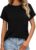 Womens Short Sleeve Tops Raglan Crew Neck Regular Fit T-Shirt Lightweight Rolled Cuff Summer Plain Basic Tee Casual Top
