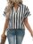Womens Summer Blouse Elegant V Neck Short Sleeve Shirts Casual Loose Fit Vintage Striped Shirt Ladies Boho Chiffon Blouses T Shirts Tunic