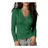 Womens Surplice Wrap V-Neck Top with Ruched Cropped Blouse