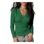Womens Surplice Wrap V-Neck Top with Ruched Cropped Blouse