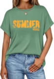Womens T Shirt Summer Tops Round Neck Short Sleeve Graphic T Shirts Ladies Casual Loose Cotton Tee Shirts Baggy Blouse