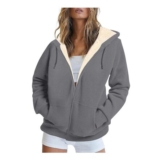 Womens Teddy Fleece Hoodie UK Zip-up Longline Gray 3XL