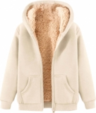 Womens Teddy Fleece Hoodies Sherpa Lined Fuzzy Jacket with Pockets Full Zip Hooded Sweatshirts Ladies Fall Winter Warm Jumper Coat Outwear Thermal Outfits Clothing