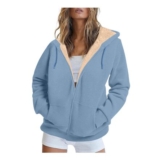 Womens Teddy Fleece Zip-up Winter Jacket Light Blue XXL
