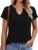 Womens Tops V Neck Casual T-Shirt Short Sleeve Plain Color Summer Tunic Tops Basic Tee