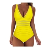 Womens Tummy Control One-Piece Swimsuit, Padded, Yellow XL