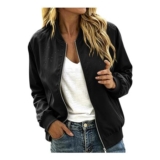 Womens Waterproof Bomber Jacket, Lightweight Zip-Up, Black XL