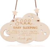 Wooden Baby Door Sign – Do Not Disturb, Hemp Rope Hanger for Baby Nursery