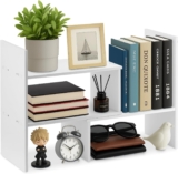 Wooden Expandable Bookcase Desktop Organizer, Office Storage Shelf for Home or Office (White)