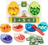 Wooden Montessori Colour Sorting Toys for Kids, Number Game, Dinosaur Theme
