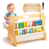 Wooden Toddler Bookshelf, Double-Sided, Portable for Nursery and Playroom