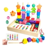 Wooden Toddler Toys: 3-in-1 Sorting, Stacking & Lacing Beads