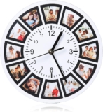 Wooden Wall Clock – Personalized with 12 Photos – Quiet, no Ticking – 25 cm Ø – Design for Living Room, Bedroom & Kitchen – Gift for Mom, Dad, Friends & Family
