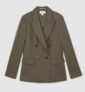 Wool-Blend Double-Breasted Suit Blazer in Green – Size 14