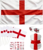 World Cup Decoration Set 2026 for England Fan with Large St Georges Flag 150 90cm, Headwear Glasses Handheld England Flag Sticker for England World Cup Football Theme Party