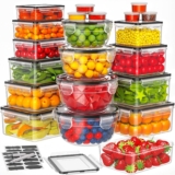 Wwtop 42Pcs Food Storage Containers with Lids(21 Tubs & 21 Lids), Airtight Plastic Meal Prep Containers with Labels & Pen, Leakproof Food Containers for Kitchen, BPA-Free, Microwave Dishwasher Safe