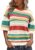 XIEERDUO Womens Tops Summer Short Sleeve Jumpers Colour Block Striped Shirts Fashion