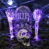 XIMISHOP Halloween Purple Lights Skeleton Stakes for Yard Garden Graveyard