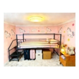 XINBEDEU Single Low Loft Bed with Storage Stairs, Black Twin