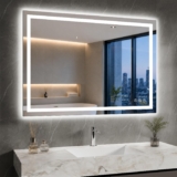 XRAMFY Bathroom Mirror with LED Lights, 101×75 cm Backlit&Front Lit Led Mirror with Anti-Fog, 3 Colors Dimmable, Memory Function, HD Tempered Glass Wall Mirror Horizontal/Vertical