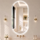 XRAMFY LED Bathroom Mirror,71×41 cm Frameless Lighted Mirror Oval LED Mirror with Anti-Fog, Dimmable Wall Mounted Lighted Mirror, Pill-Shaped Smart Bathroom Mirror