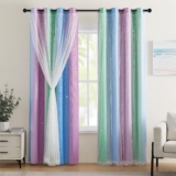 XiDi Blackout Curtains for Bedroom Nursery Girls Kids Living Room Rainbow Drapery with Eyelet for Windows, 2 Panels W52xL84 Inch Green Blue Purple Draperies