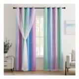 XiDi Kids Rainbow Blackout Curtains for Girls, 52in, 2 Panels