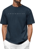 Xnova Mens T-Shirts Relaxed Fit Heavyweight with Letter Printed, Casual Short Sleeve Tee Crew Neck Cotton Tops