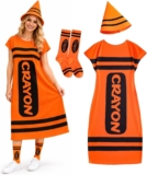 Xumplo Womens Crayon Halloween Costume Adult 3-Piece Fancy Dress with Hat and Socks Funny Themed Party Cosplay