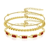 YADOCA 18K Gold Plated Zircon Paperclip Chain Bracelets Set