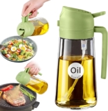 YARRAMATE 2-in-1 Olive Oil Sprayer Glass Bottle Dispenser, 16oz/470ml Capacity, Premium Nozzle for Cooking, Pour and Spray, Kitchen, Air Fryer, BBQ (Green)