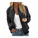 YGERGWE Black Bomber Jacket for Women, Lightweight Flight Jacket