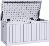 YITAHOME 303L Garden Outdoor Storage Box, HDPE Resin Deck Box with Lockable Lid & Side Handles, Waterproof Storage Bench for Patio Furniture, Cushions, Pool Gear & Garden Tools, White