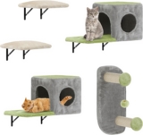 YITAHOME Cat Climbing Wall Set, 5 Pcs Cats Wall Shelves Made of Flannel, Sturdy Cat Wall Furniture with House, Bed, and Sisal Column for Cats Sleeping, Playing, and Lounging Lounging