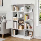 YITAHOME Freestanding Bookcase, Display Shelf with with 9 Open Shelves and 2 Doors Side Cabinet for Living Room, Bedroom, Office, White, 80W 24D 120H CM