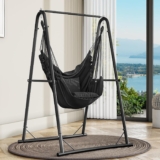 YITAHOME Hammock Chair Stand, Max. load 150 kg, Hammock Stand with Hanging Swing, 85x92x153 cm, Sturdy Steel Frame, Swing Chair with 2 Hooks and 2 Back Cushion for Patio, Balcony and Garden, Black