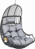 YITAHOME Hanging Egg Swing Chair Max. load 150 kg Rattan Egg Chair Indoor Outdoor Hammock Egg Chair with Cushions & Cup Holder for Patio, Bedroom, Garden and Balcony, Gray