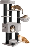 YITAHOME Large Cat Tree Tower, Cat Tree, Cat Brushes, 11 cm Thick Posts, Large Platforms, Plush Cushion, Cave, 50 x 50 x 157 cm, Light Grey