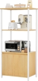 YITAHOME kitchen shelves, microwave shelf, bakers racks for kitchens with storage, coffee bar station, 3-Tier snack stand with Cabinet, 22 x 14.2 x 47.6 inch,Yellow oak plank White iron pipe