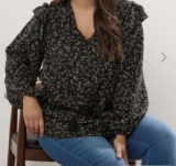 YOURS Curve Black Ditsy Leaf Print Frill Top – Free c&c